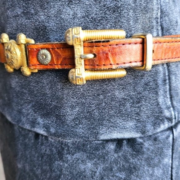 Vintage Leather Belt with Brass/ Brass-like Hardware - Picture 3 of 7
